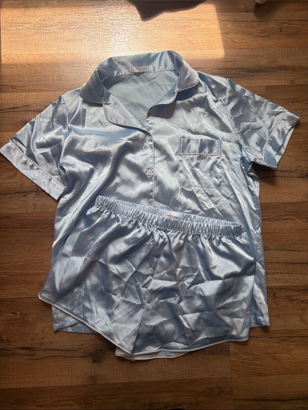 Light Blue Satin Shirt and Short Pajama Set